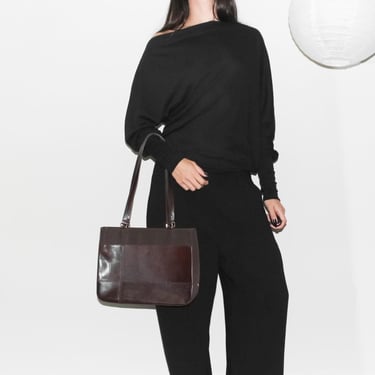 vintage 90s brown classic minimalist leather patchwork rectangle shoulder bag purse by etienne aigner 