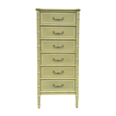Faux Bamboo Lingerie Dresser Chest of 6 Drawers by Henry Link Bali Hai - Vintage Sage Green Hollywood Regency Palm Beach Bedroom Furniture 