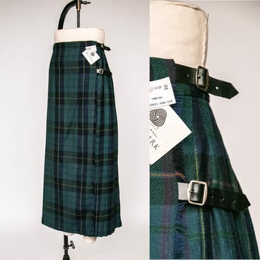 1990s Deadstock Tartan Wool Maxi Skirt Plaid Pleated Wrap XL 