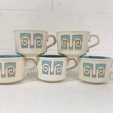 Vintage Mid Century Atomic Taylorstone Corinthian Cups Saucers Coffee Service Tea Plate Aqua Blue Atomic Set of 5 MCM Mad Men 1960s 1950s 