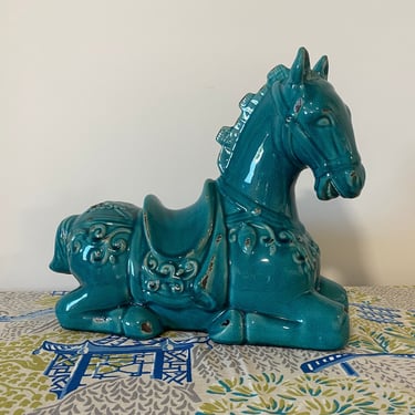 Chinese Style Turquoise Glazed Ceramic Horse Statue 