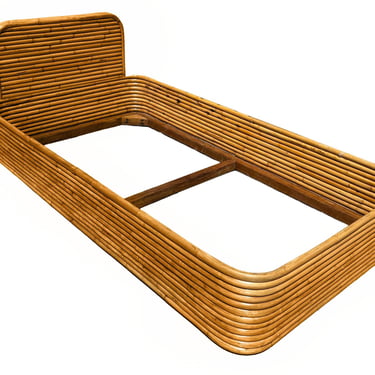 Restored Streamline Art Deco Stacked Rattan Twin Size Bed Frame &Headboard 