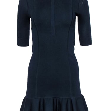 Veronica Beard - Navy Ribbed Quarter Sleeve Sheath Dress w/ Peplum Hem Sz 0