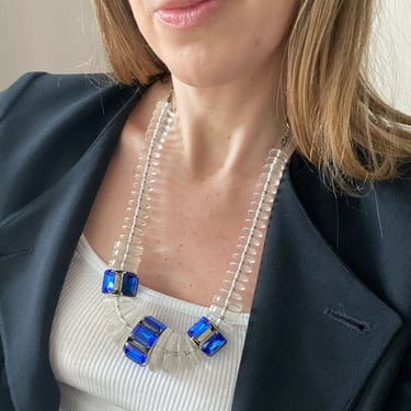 Rare Carlo Zini Huge Lucite Blue Jewel Statement Necklace