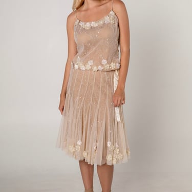 Rosette Flower Embellished Tulle Tank & Skirt Set