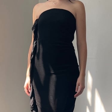 Black Accordion Pleat Strapless Dress (M)