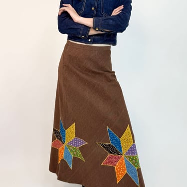 Chocolate Pinwheel Patchwork Maxi Skirt