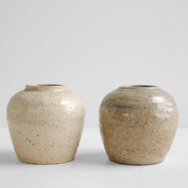 Pair of Vintage Stoneware Ceramic Ginger Jars 