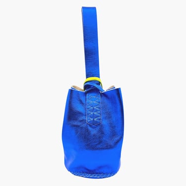 Navigli bag, metallic blue with green loop