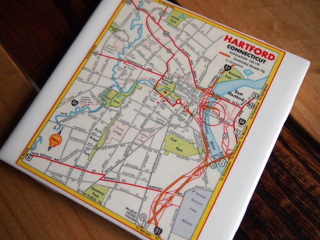 1963 Hartford Connecticut Map Coaster Hartford Map Vintage   Lg3x