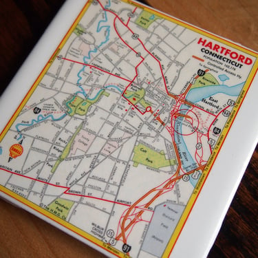 1963 Hartford Connecticut Map Coaster. Hartford Map. Vintage Connecticut. Office Gift. Housewarming Gift. New England Décor. City Map Gift. 