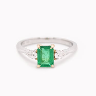 Emerald-Cut Emerald 3 Stone Engagement Ring