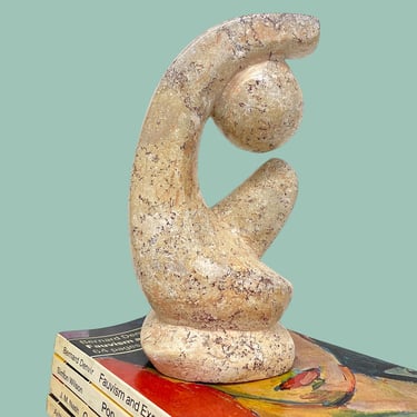 Vintage Sculpture Retro 1980s Post Modern + Pink Soapstone + Person Kneeling + Hand Carved + Small Statue + Home Decor + Table Decoration 