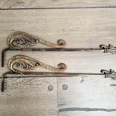 Pair of Curtain Swing Arm Ornate Metal Hanging Rods 
