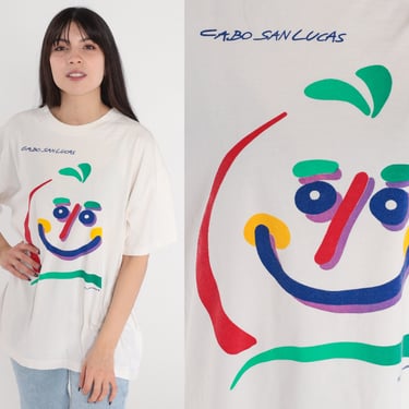Cabo San Lucas Shirt 90s Mexico T-Shirt Palm Tree Smiley Happy Face Graphic Tee Beach TShirt White Vintage 1990s Peer by Peter Mussfeldt XL 