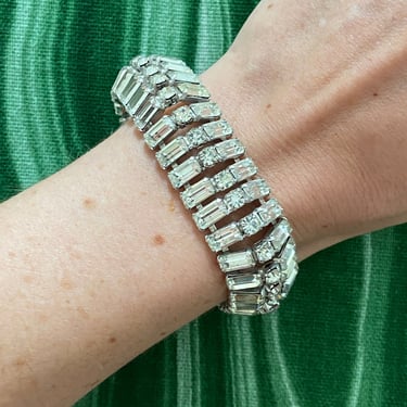 Classic Art Deco Diamond Crystal Statement Bracelet
