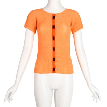 Issey Miyake Vintage Tangerine Geometric Stripe Pleated T-Shirt Top