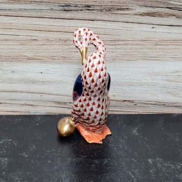 Herend Goose Rust Fishnet Porcelain Figurine - Hungarian Ceramics 