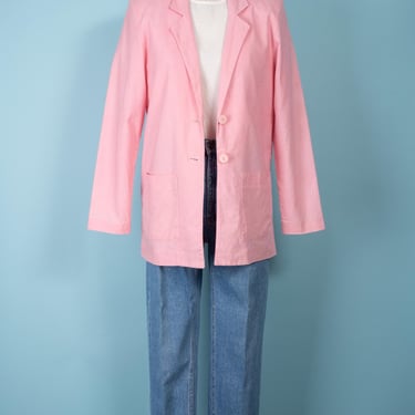 The Best 80s Bubblegum Pink Cotton Linen Blazer with Two-Button Front 