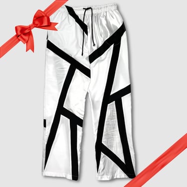 in-stock holiday - SIZE: L/XL - white + black stripes pants