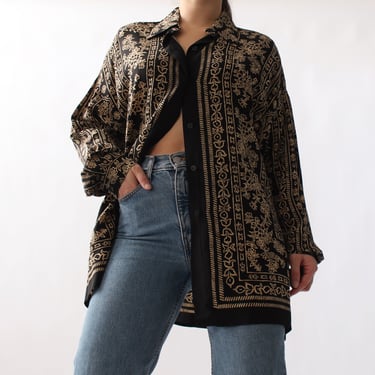 90s Patterned Silk Blouse