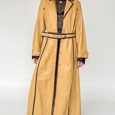 Camel Leather Paneled Trench Coat (L)