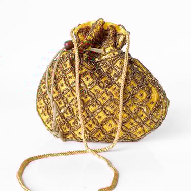 Y2K Yellow Beaded Drawstring Bag
