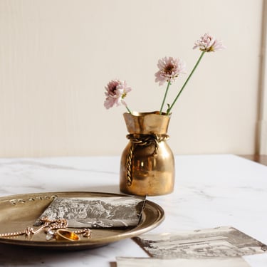 vintage french brass vase with &quot;rope&quot; tie