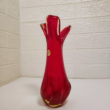 Vintage Glass Vase / Retro Red Flower Vase/ Red Vase / Vintage Home Decor / 80s / Retro Bouqet Vase / Kitchen Decor/ Mid Century /Yugoslavia 