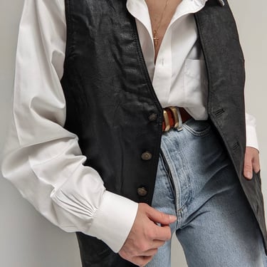 Vintage Black Leather Button Down Vest