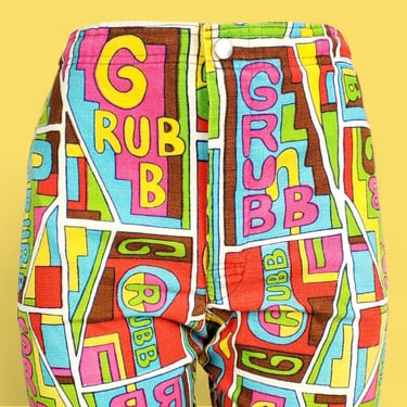 Robert Bruce GRUBB shorts. Quintessential 1960s surf. Drawstring bermuda pop art mod. Unisex. (30 x 8) 