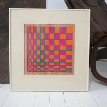 op art checkered painting, titled and signed tanya pfeffer