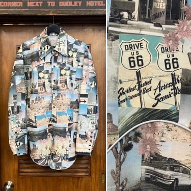 Vintage 2000’s Size XL “Cad Zoots” Route 66 Western Photoprint Cowboy Shirt, Y2K Vintage, 2000’s Vintage Western Wear, Vintage Clothing 
