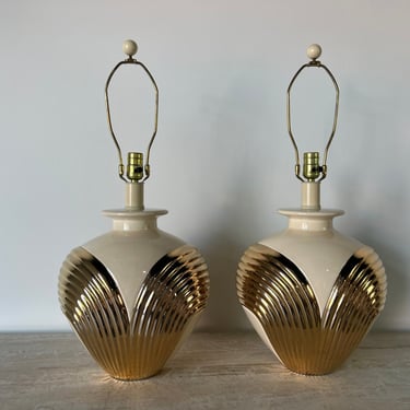 80's Modernist Art Deco - Style Ceramic Table Lamps - a Pair 