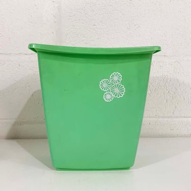 Vintage Rubbermaid Waste Basket Groovy Mint Green White Flowers Trash Can Flower Power Retro Plastic Office Bathroom Dopamine Decor 1960s 