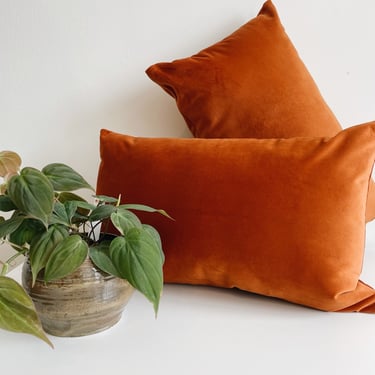 Rust Velvet Lumbar Pillows
