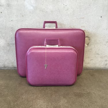 Vintage J.C. Penney&quot;s Magenta 2 pc. Luggage With Key