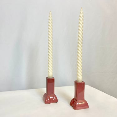 Vintage 1990s Pair of Ceramic Candlestick Holders by Haeger 