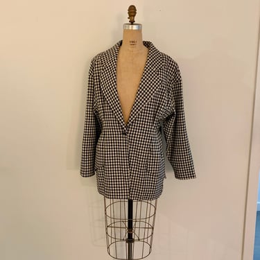 Ungaro solo donna vintage 1980s wool b/w houndstooth blazer-size M 