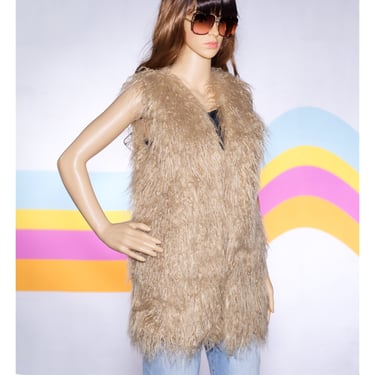 Vintage 1970s Shaggy Faux Sheep Hair Vest | Small | 10 