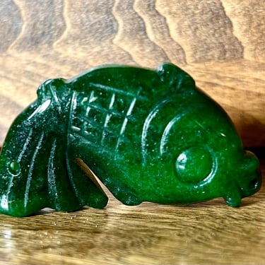 Vintage Carved Emerald Fish Pendant Asian Artisan Handmade Vintage Retro Jewelry Gemstone 