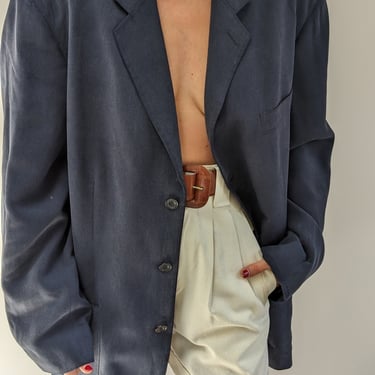 Vintage Faded Navy Waffled Silk Blazer