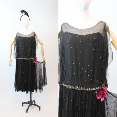 1920s THERESE FRENCH shop rhinestone silk dress large | new fall winter 