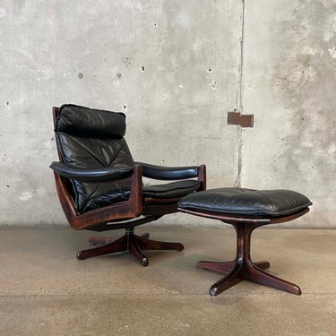 Mid Century Modern Rosewood & Leather Reclining Lounge Chair & Ottoman