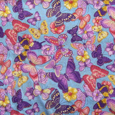 Vintage Butterfly Fabric Lavender & Turquoise VIP Cranston Print Works 1.3 Yds 