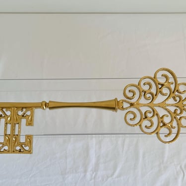 Vintage 1960s MCM Gold Metal Hanging Wall Art Skeleton Ornate Key Front Door Entry Decor Cut Out Indoor Outdoor 