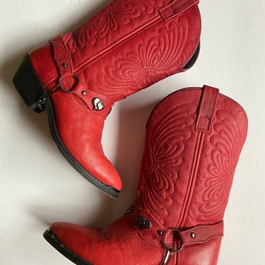 80s Red Hearts Cowboy Boots | Red Leather Boots | Vintage Boots | Cowgirl | Size 7 