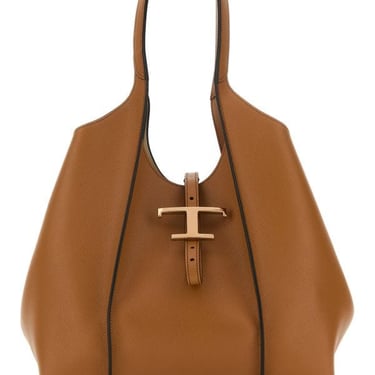 Tod's Woman Caramel Leather Mini T Timeless Shoulder Bag