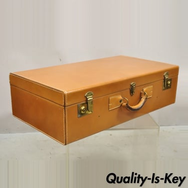 Vintage Brown Tan Top Grain Cowhide Leather 29" Large Hard Suitcase Luggage