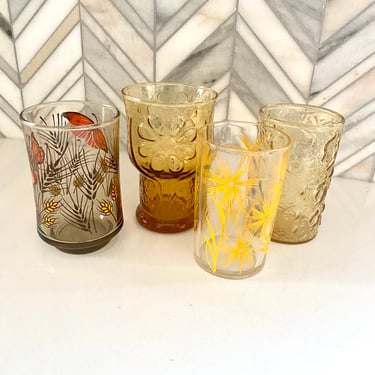 Libbey Butterfly, Libbey Country Garden, Anchor Hocking Milano, Swanky Swigs Yellow Cornflower, AmberJuice Glass, Vintage Glasses 